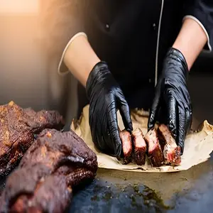 OVF Black Nitrile Gloves, Heavy-Duty Reusable Latex-Free Waterproof Diamond Duty Cleaning Gloves (100 Pcs, M-XL) for Home Care, Auto Repair, Food Handling