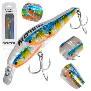 ArcPro Fishing Hard Bait Saltwater Topwater Fishing Lure Slow-Sinking Jerkbait Crankbait Surf Minnow Swimbaits with Treble Hooks for Bass Trout Catfish Pike Perch
