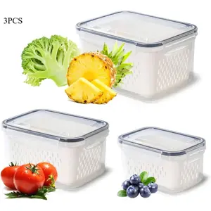 Kitchen Pack of 3 Fruit Fresh Protector Grape Container for Fridge Transparent Plastic Stackable Multifunctional Portable Strainer Lid with Drain Colanders Storage Utensils Thanksgiving tableware Value Pack Christmas Gift