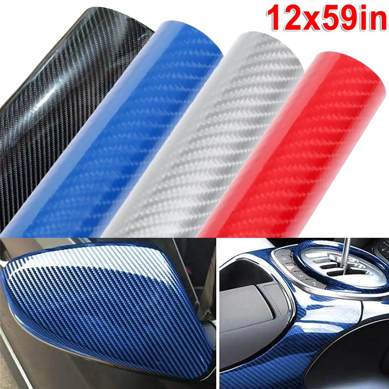 1ft x 5ft Carbon Fiber Vinyl Wrap Roll For Car Window Pillar Post Cover Trim B Pillar Panel ,Super Glossy Car Wrap Film Hood Decal Sticker for Interio