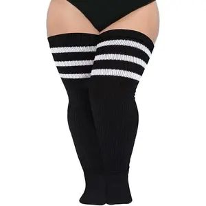 Plus Size Womens Thigh High Socks for Thick Thighs- Extra Long Striped Thick Over The Knee Socks- Leg Warmer Boot Socks