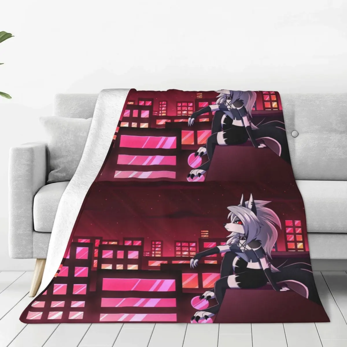 Kawaii Loona Fuzzy Anime Print Blanket - Helluva Boss Anime Funny Throw Blanket, Wrinkle-Resistant Anti-Wrinkle Plush Thin Quilt for Home, Christmas Mother's Day Gifts for Family & Children