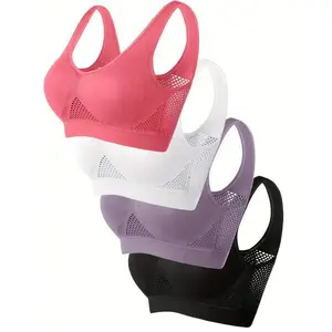 4pcs Women's Sports Bras - Wireless, Padded, Breathable Mesh with Racerback Design for Yoga, Fitness, Running - Pink, White, Purple, Black, Workout Accessories