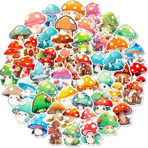 Decorative stickers Cartoon Mushroom Pattern Stickers Pack, 50pcs Aesthetic Cute Mushroom Decor Gifts for Kids Teens Adults, Vinyl Plant Naughty Stickers for Water Bottles Scrapbook Phone Luggage