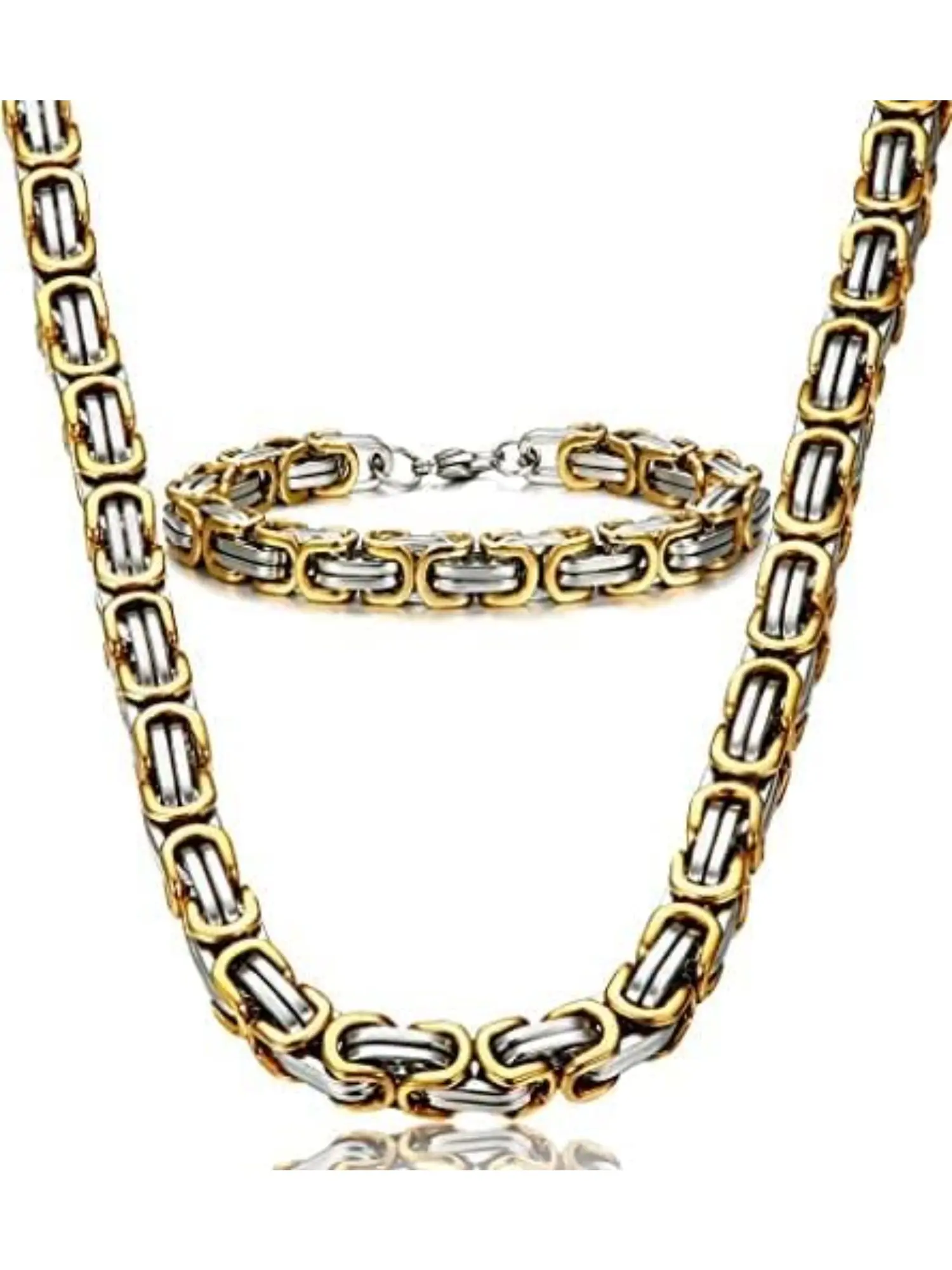 2 Pcs Stainless Steel Male Chain Necklace Byzantine Bracelet for Men Jewelry Sets 8.5 Inch Bracelet Fashion Jewelry Set Jewellery Gift Set