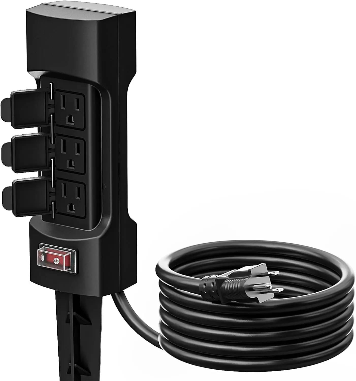 Outdoor Power Stake,  6-Outlet 9 ft Extension Cord Power Strip, Double Sided with Weatherproof Safety Flip Covers, ETL Certified Multi-Outlets, Black