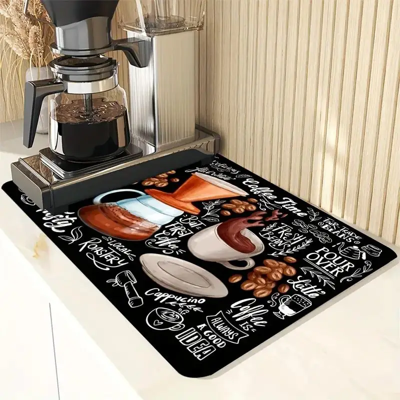 Kitchen Accessories Countertop Dish Drying Mat, 1 Count Drying Mat for Kitchen Counter, Non-slip Rubber Coffee Pot Mat, Coffee Maker Mat, Cleaning Sup