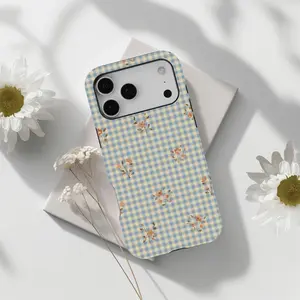 Blue Gingham Floral Phone Case – Cottagecore Plaid Ditsy Bloom Aesthetic Cover