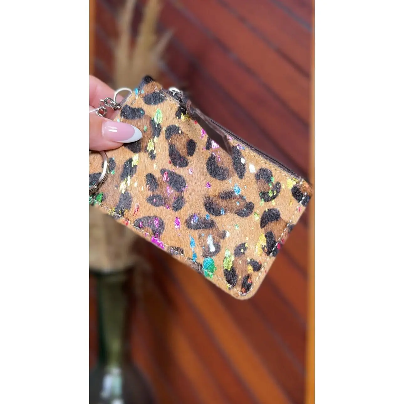 LEAPORD & RAINBOW COWHIDE KEYCHAIN WALLET