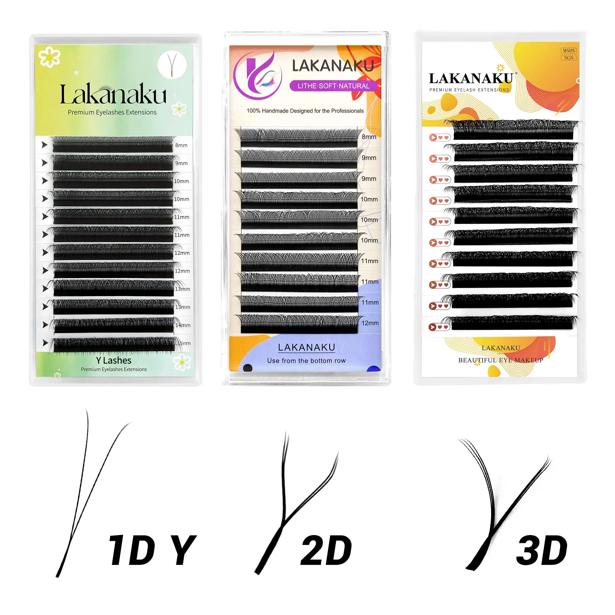LAKANAKU 1D/2D/3D YY Cilia and Brazilian Volume Eyelashes Extension Mink Three Tips Y Soft PBT YY Eyelash Volume Brasileiro Y 2026 New