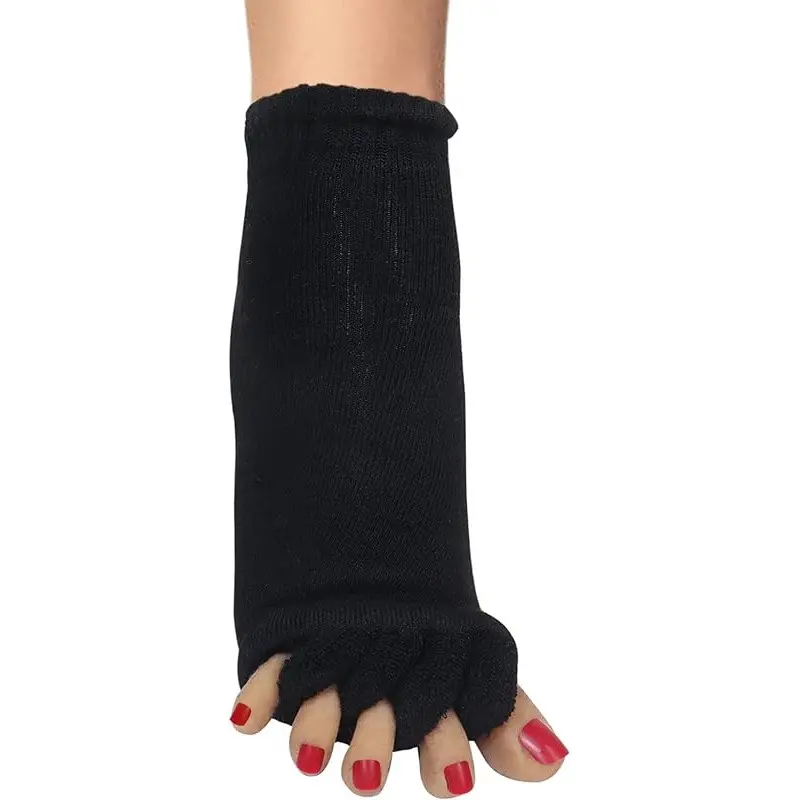 Black Women's Five-Finger Yoga Socks, Toe Separator Massage Socks, Best Gift for Family & Friends, Comfortable Sleep Socks, Breathable Socks, Workout Socks