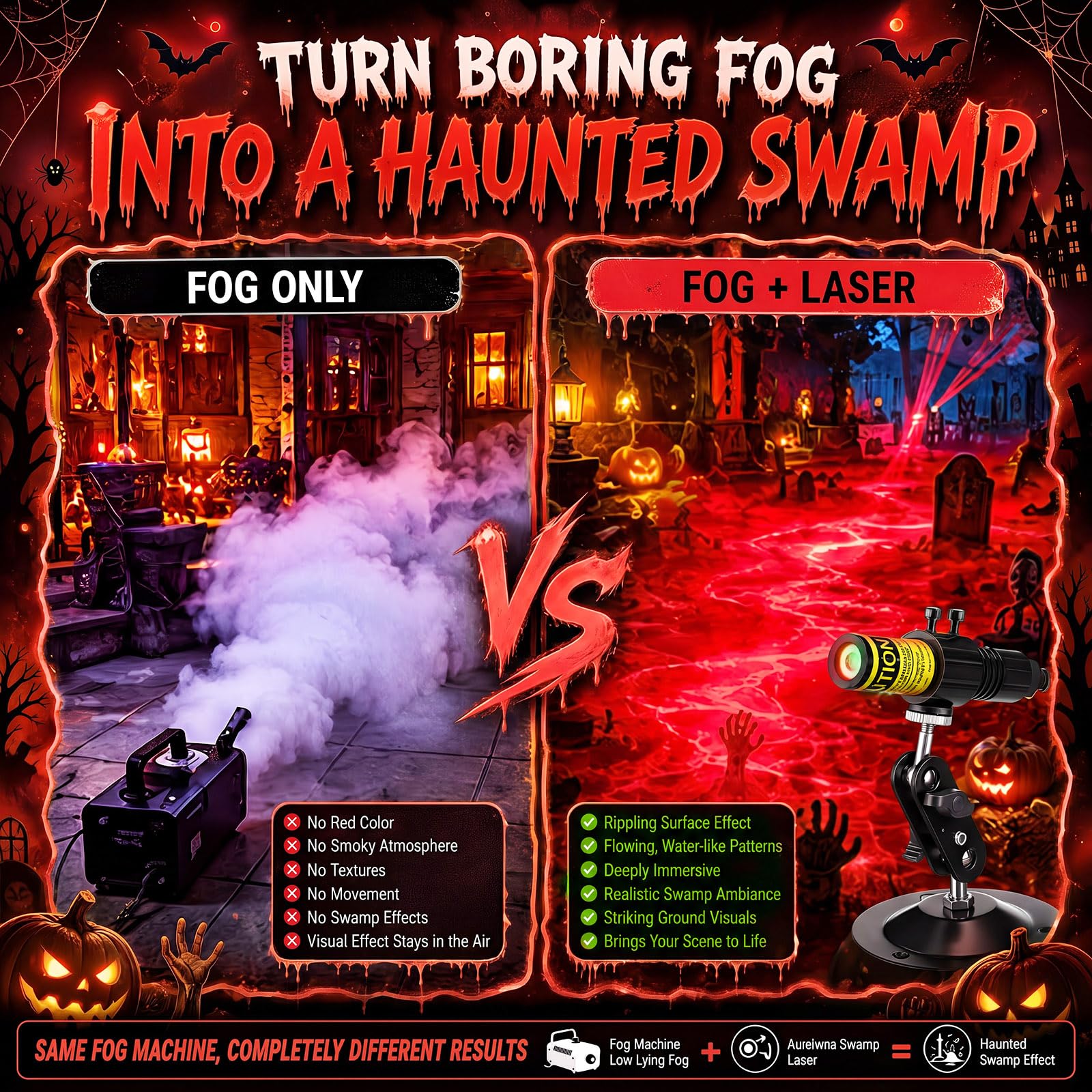 Halloween Laser Swamp Light Works with Low Lying Fog Machine (Not included), Laser Projector Laser Pointer High Power IP67 Waterproof 360-Degree Adjustable Halloween Decor Creepy Haunted House Decor Garden DIY Halloween Witch Decorations for Yard Halloween Laser Swamp Light Works with Low Lying Fog Machine (Not included), Laser Projector Laser Pointer High Power IP67 Waterproof 360-Degree Adjustable Halloween Decor Creepy Haunted House Decor Garden DIY Halloween Witch Decorations for Yard