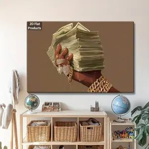 1 Pc Canvas Painting, Money And Wealth Wall Decoration - Golden Cash And US Dollar Bills Held In (Framed Frameless Poster Optional)