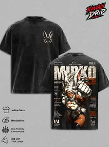 Mirko Rumi Usagiyama Vintage Washed Anime T Shirt, Rabbit Hero Graphic Tee Retro Manga Streetwear Oversized Heavyweight Cotton Unisex T-Shirt, MHA Anime Fan Gift for Men Women, Pro Hero Apparel