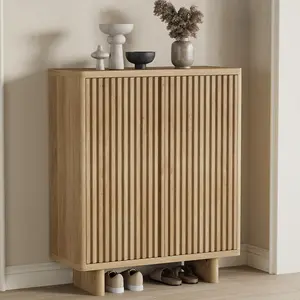 31.6" Fluted Door Shoe Cabinet, 5-Tier Entryway Shoe Storage with Adjustable Shelves