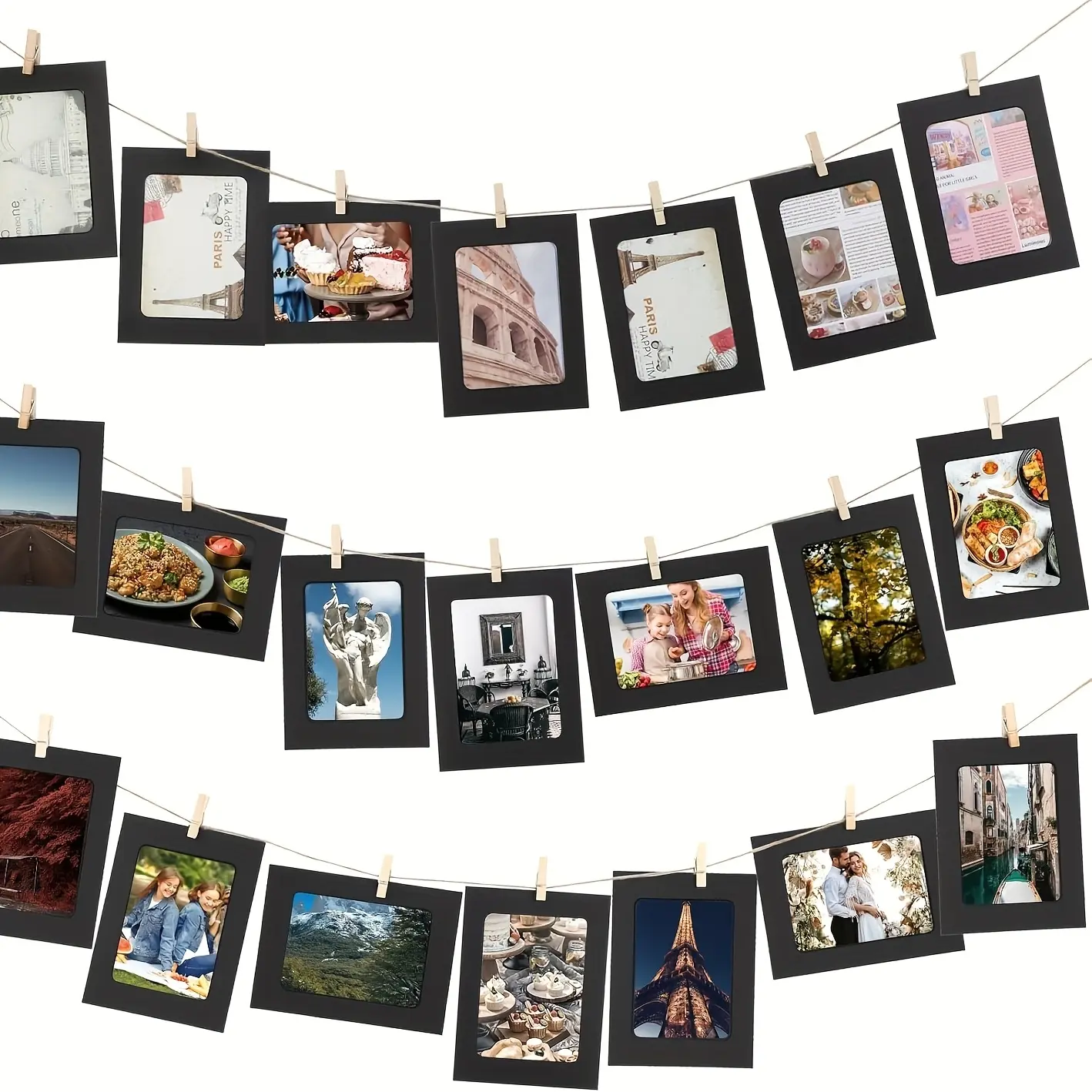 21 Piece Vintage Picture Frame Set with Clips, Collage Picture Frames, Home Decor Banner Wreath, 10 Frames + 10 Stands + 1 Rope DIY Hanging Display, Wall Picture Frames, Photo Frames For Wall, Wall Decor Gift