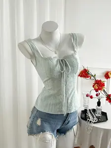 Women's Elegant Tank Top, Sweet Heart Neckline, Sleeveless Design, Adjustable Drawstring Detail, Summer Fashion, Slim-Fitting, Plain Pattern