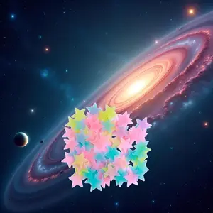 2Pcs Multicolor Glow in The Dark Luminous Stars Fluorescent Noctilucent Plastic Wall Stickers Murals Decals Kids' and Baby for Home Art Decor Kids Bedroom Room Decorations