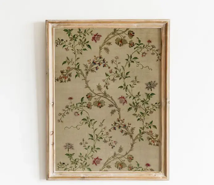 [25% OFF] [UNFRAMED]    Antique Silk Textile Design PRINTABLE Wall Art | Vintage Neutral Vines Tapestry Pattern Decor