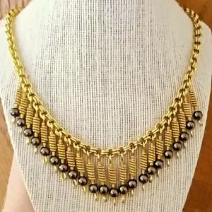 brass necklace with hematite gemstones