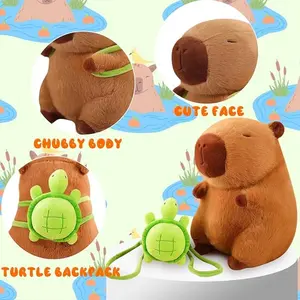 17inch/13inch/9inch Capybara Plush Toy Cute Capybara Stuffed Animal Kawaii with Turtle Backpack Capybara Gifts Plush Animal Pillow Birthday for Kids Boys Girls