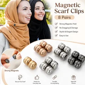 8 Pairs Hijab Magnets for Women – Strong Pinless Magnetic Buttons, No Pins Needed for Muslim Veil Scarf, Multi-use Clips for Dress Cleavage or Shawl (Light Style)