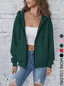 Women's Fall Winter Hooded Sweatshirt, Casual Fitted Long Sleeve Zipper Jacket, Thick Fabric, Multiple Colors Available, Casual Hoodie Jacket