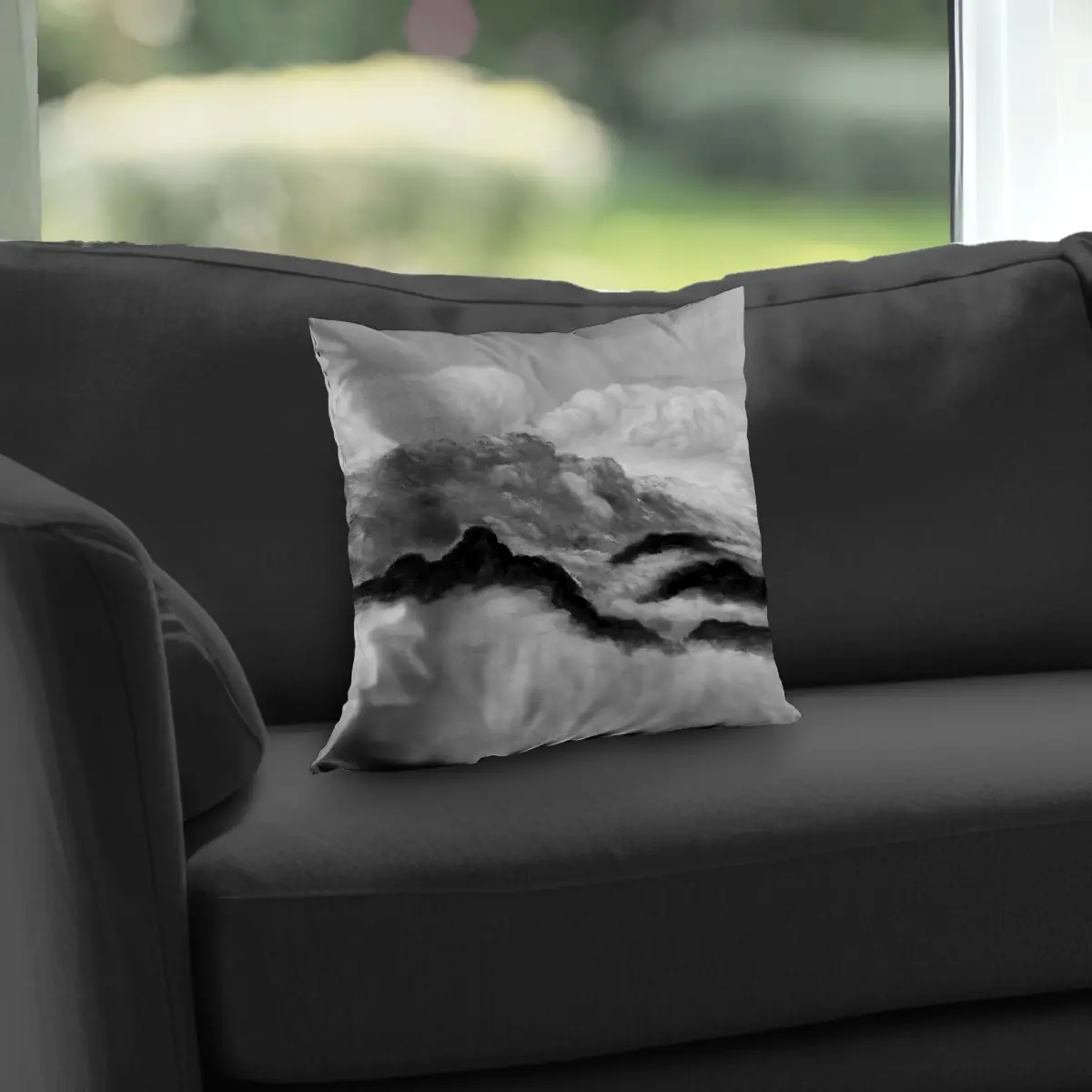 360 Stand 14x14 in. Poly Twill Gray Clouds Black & White Throw Pillow - Twill Weave, Printed Insert, Bathroom Use Home Decor Accent Pillow, 14-Inch Standard Pillows, Art-Inspired Standard Pillows