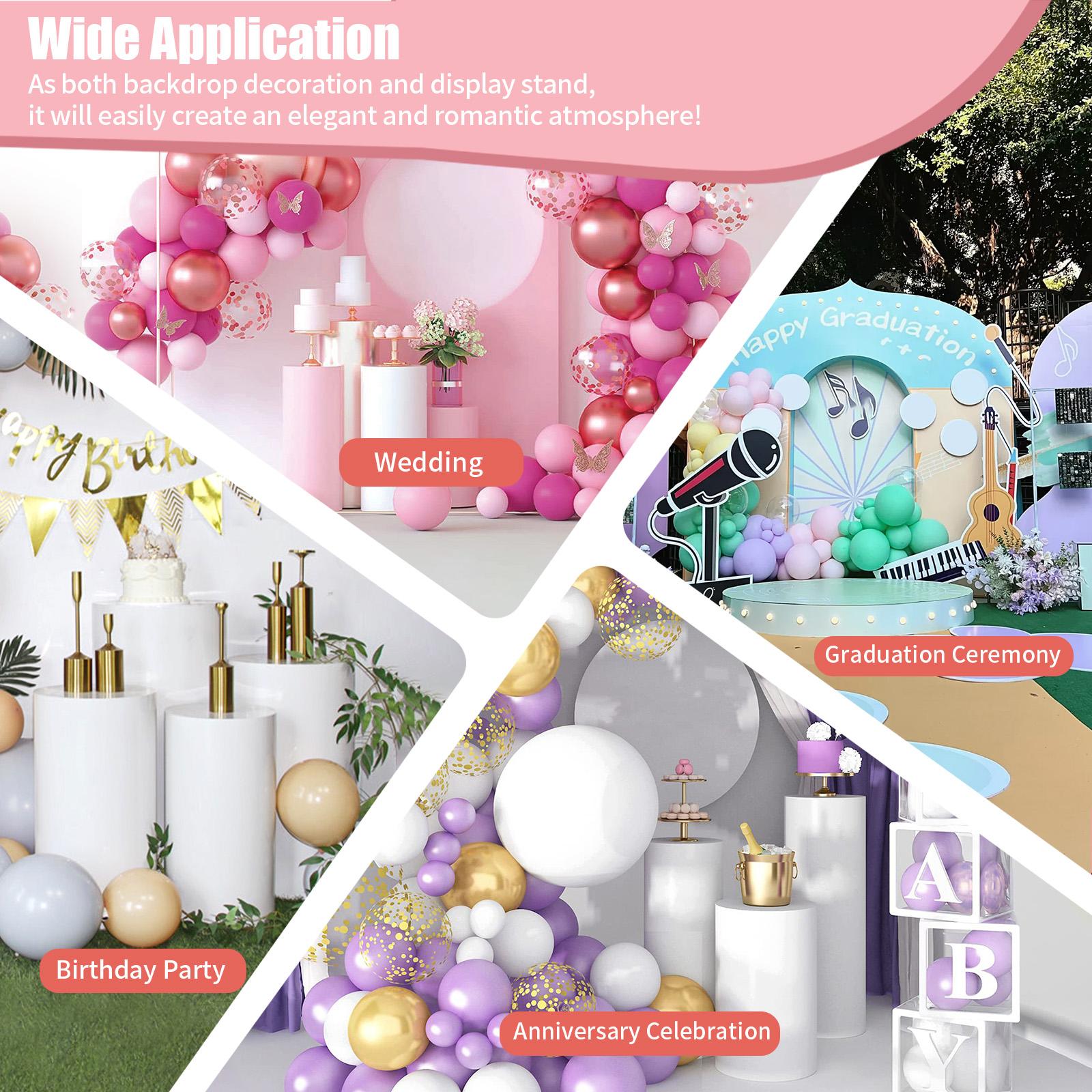 3-Piece White Iron Cylinder Display Stands Set 50cm 55cm 60cm Heights 20-30kg Load Capacity for Weddings Parties Dessert Tables Elegant Pedestals