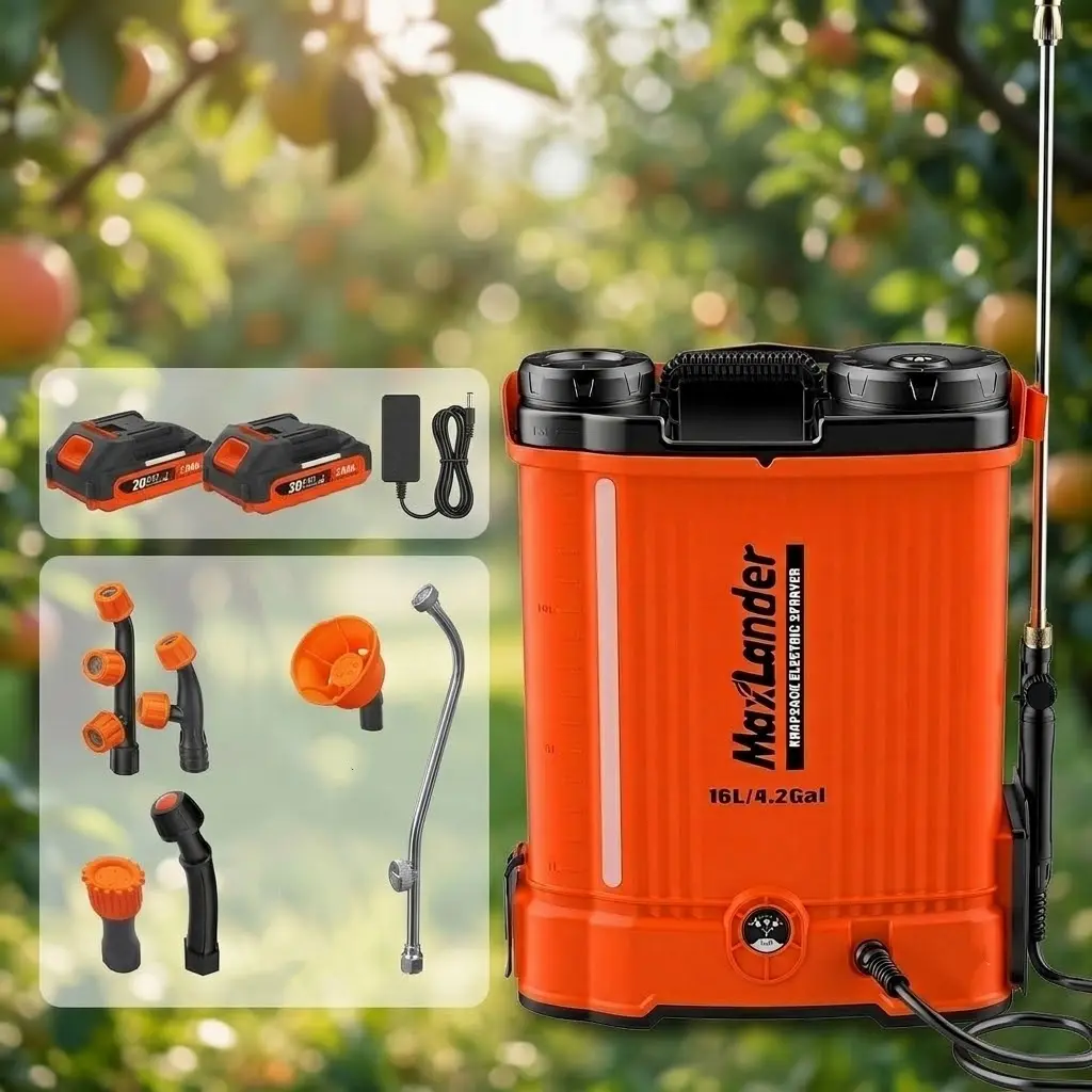 MAXLANDER Backpack Type Electric Sprayer (4.2 Gal Set Package) - 2-Pack 20V 2.0Ah Batteries, 90 PSI Variable Pressure, 6-Nozzle Set for Lawn, Outdoor Use