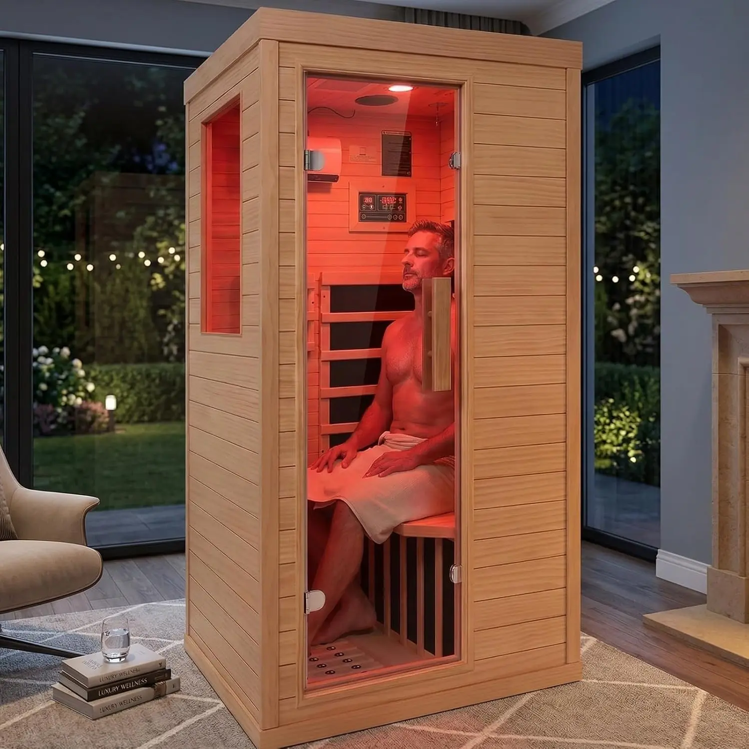 Far Infrared Sauna Room for Home Use - 1350W Natural Hemlock Indoor Personal Wooden Personal Dry Sauna with Rapid Heating, Perfect for Athletes, Busy Professionals & Arthritis Sufferers