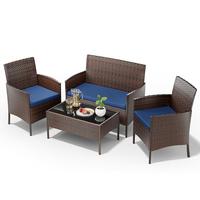 B:Brown Rattan+blue Cushion