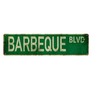 Vintage Barbecue Avenue Sign, Metal Tin Sign, Rectangle Design, Rustic Farmhouse Design, Wall Decor for Home Garden Yard, Garden Decoration, Room Decoration, Home Decor