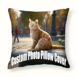1pc Customized Double-Sided Pillowcase | Personalized Cat Photo Pillow with Short Fleece Zipper Design, Upload Your Cat Photo, 14x14 16x16 18x18 20x20 inch, Polyester, Bohemian Style, Suitable for Home Decoration, RV, Pet Memorial Gift
