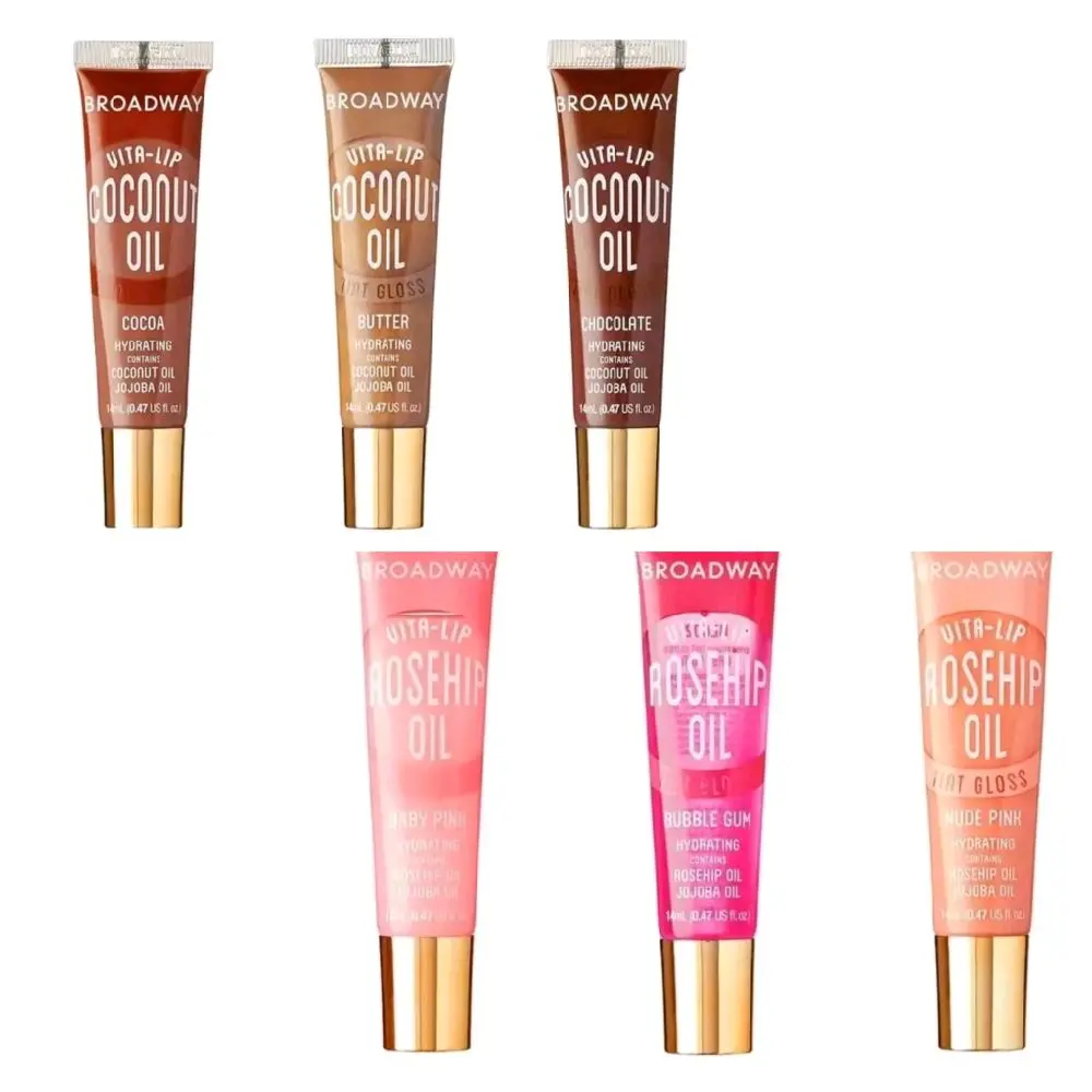 3 Pack Set Broadway Vita Lip Gloss Bundle - Coconut Oil Trio or Rosehip Oil Trio Hydrating Moisturizing Soft Glossy Shades