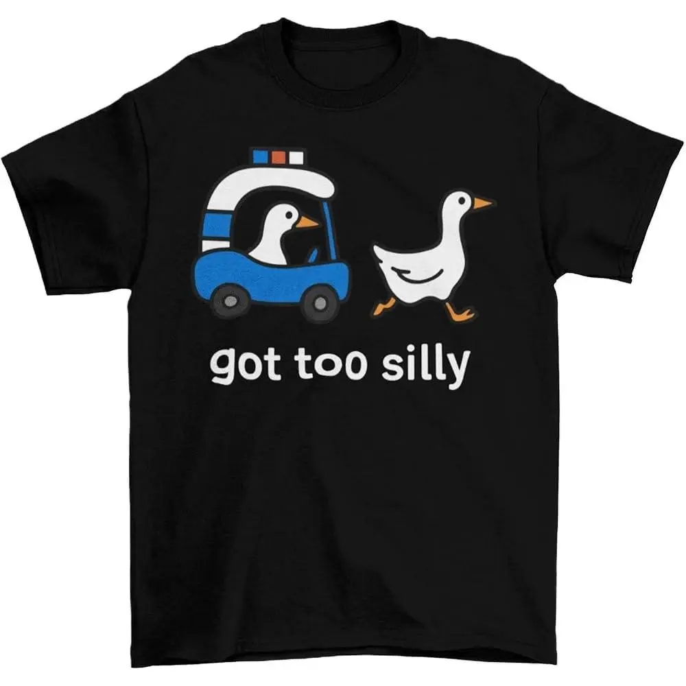 100% Premium Cotton Short-Sleeve T-Shirt, Silly Goose Police Chase Meme Print, Casual Wear for Fit Animal Lovers, Unisex Day Gift Tee
