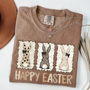 Comfort Colors Happy Easter TShirt, Easter Bunny Tee, Youth Easter T-Shirt, Preppy Coquette Easter Tshirt