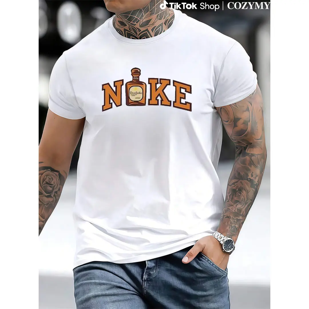 Men's Regular Fit Nose Print Round Neck Graphic Tee, Vintage Trendy Casual Short Sleeve T-shirt for Daily Wear, Men's Summer Outfit, Top, Cotton