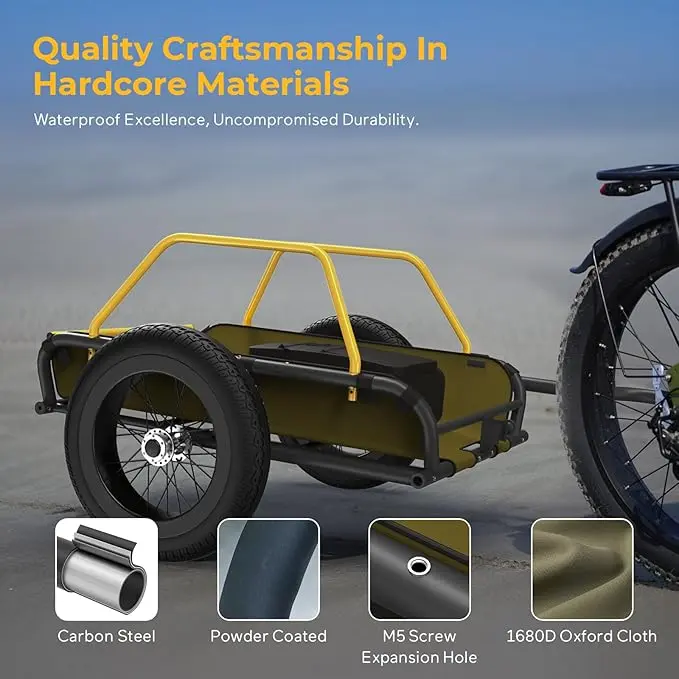 Heavy-Duty Bicycle Cargo Trailer - Collapsible 3-in-1 Design, 150lbs Load Capacity, Universal Fit Hitch, Removable Caster, Dual Shock Absorbers, 16" Quick Release Wheels, 3-In-1 Collapsible Design