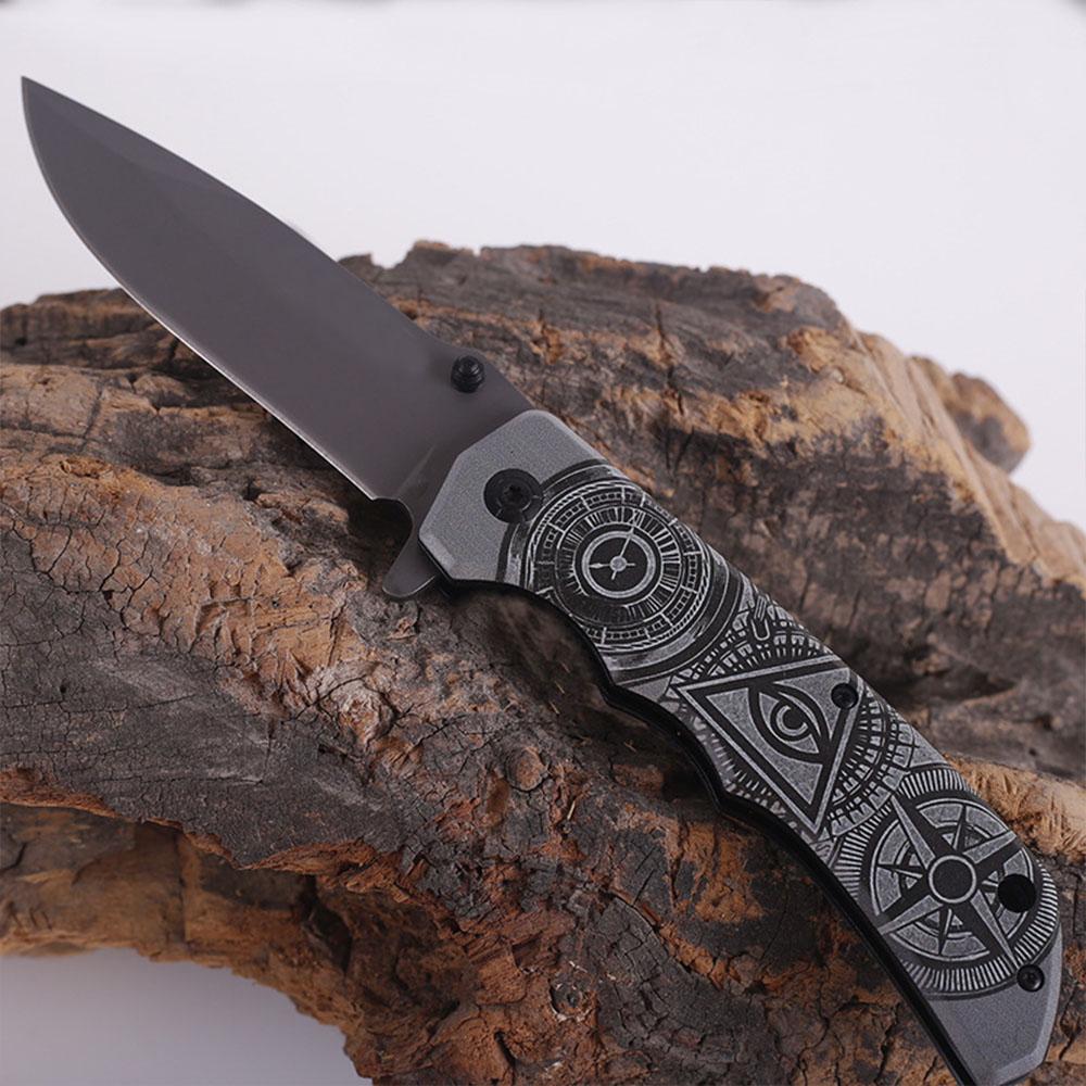 Unique All-Seeing Eye Engraved Folding Knife, EDC Gear for Camping, Bushcraft & Everyday Carry