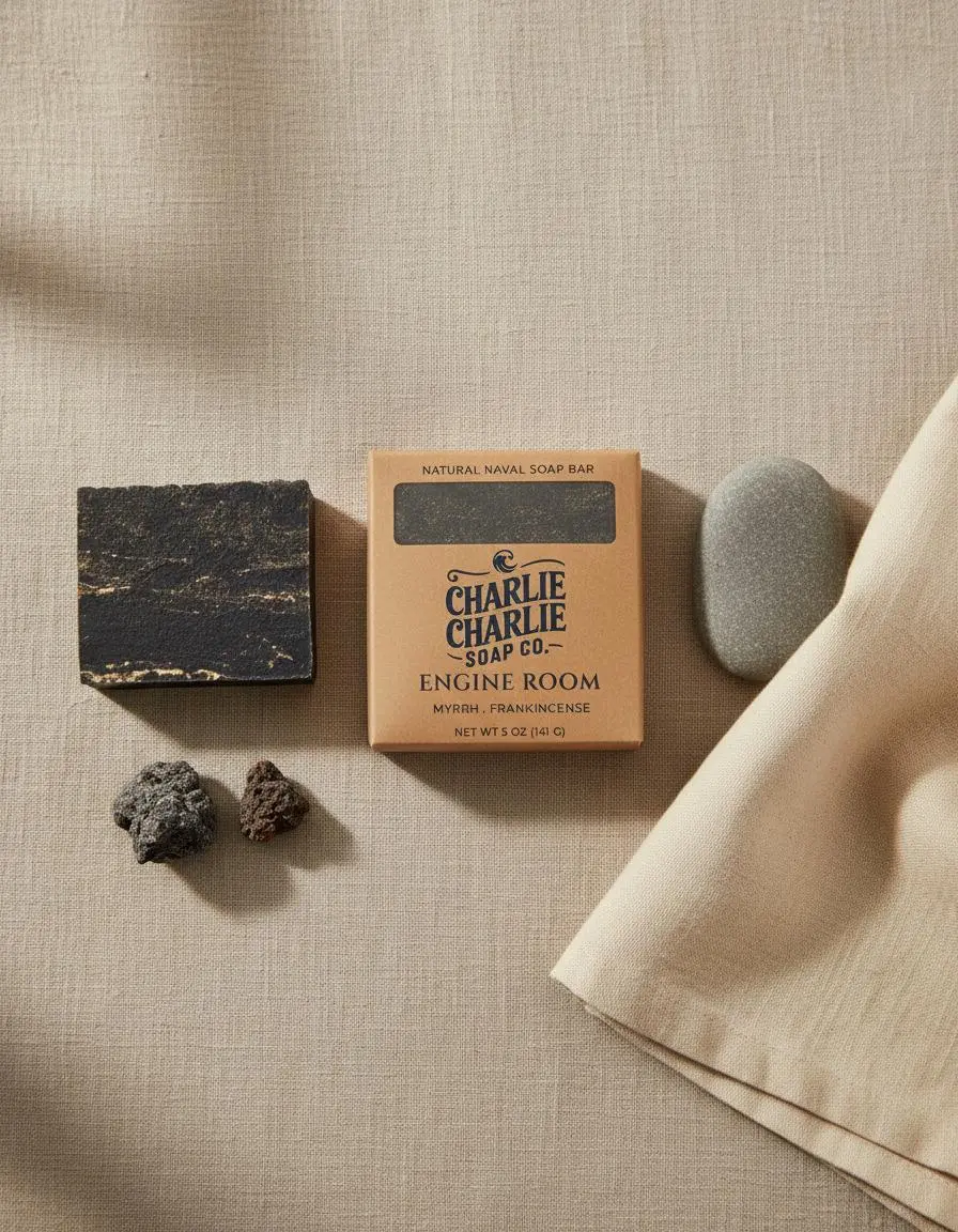Charlie Charlie Soap Co. Engine Room Bar - Artisan Natural Soap with Myrrh & Frankincense for Deep Mysterious Scent - Handcrafted with Olive Oil & Organic Ingredients