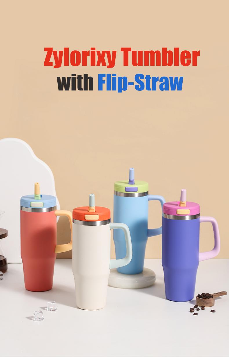 40 oz Stainless Steel Tumbler with Insulated Vacuum Cup - Flip Straw Mug with Leak-Proof Lid, Handle. One-Click Drinking Water Bottle, Car-Friendly for All Day Hot & Cold, 2026 NewYear Gifts