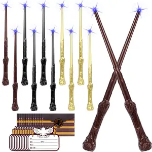 Light Up Wizard Magic Wands 12PCS Illuminating Sound Witch Toy Wand Set with 12 Invitation Cards & Envelopes for Kids Party Birthday Gifts Mixed