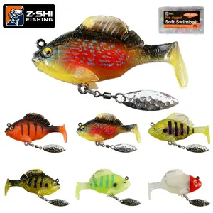 Z-SHI 6Pcs Multiple Pre-Rigged Jig Head Soft FishingLures, Sleeper Gill, Dark Sleeper, Paddle Tail Swimbaits/3D Eyes/SpinnerBlades for Bass Fishing, Hidden Ultra-Sharp Hook in The Top Tin, Fishing Bait for Freshwater Saltwater，Fishing Equipment