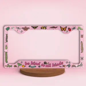 Pink License Plate Frame, Entomology Car Accessories, Insect Bug Lover Friends Kindness To All Creatures Birthday Gift Idea, Colorful Bugs