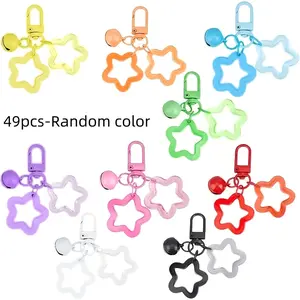 49pcs Random Color Star Keychains, Multicolor Bell Pentagon Charms, Candy Color Buckle Decorations, Women's Car Backpack Keychain Accessories