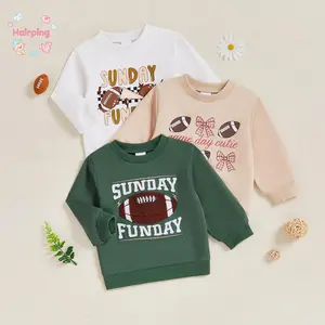 Kids Sweatshirt, Long Sleeve Crew Neck Letters Rugby Hoodie Pullover, Clothes for Boys Girls, Casual Baby Girls Pullover