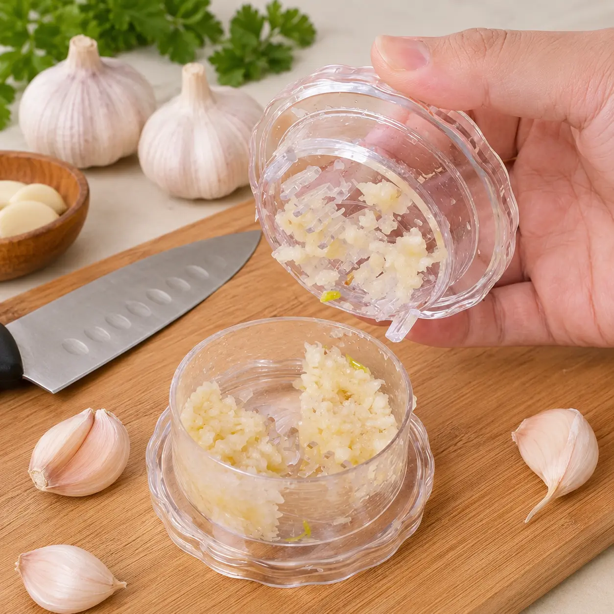 Manual Garlic Twister Mincer - Sturdy Plastic Handheld Compact Kitchen Utensil for Daily Cooking Food Prep, Impact-Resistant Tool for Garlic, Onion, Ginger, Handheld Tool