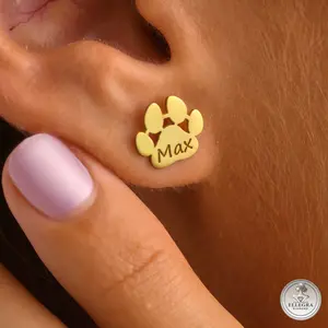 Pet Paw Name Earring, Pet Customized Earring, Dog Paw Earring, Pet Owner Keepsake Earring, Dog Lover Name Earring, Name Personalized Earring Gift For Her, Pet Memorial Stud Earring, Pet Anniversary Earring, Name Birthday Earring, Name Christmas Earring