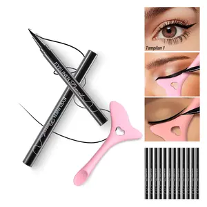 12Pcs Eyeliner Pen With Silicone Eyeliner Stencil Set Long Lasting Makeup Waterproof Smudgeproof Smooth Eyeliner Pencil Easy To Apply Suitable For Beginners Cosmetic